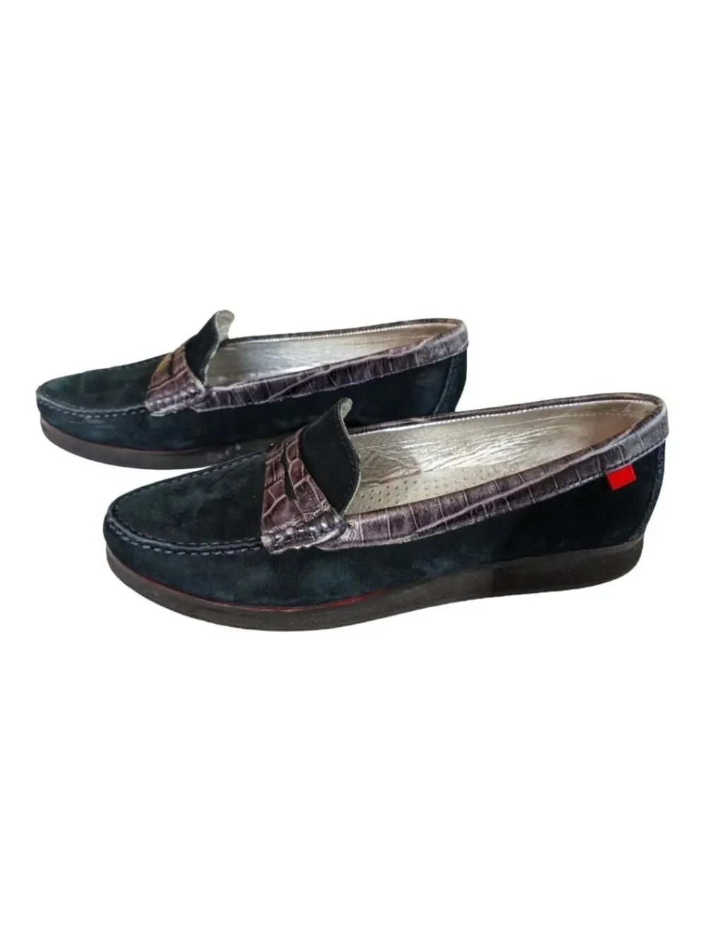 Marc Joseph Chambers Street Navy Suede Croc Leather Loafers Sz 8 Academia